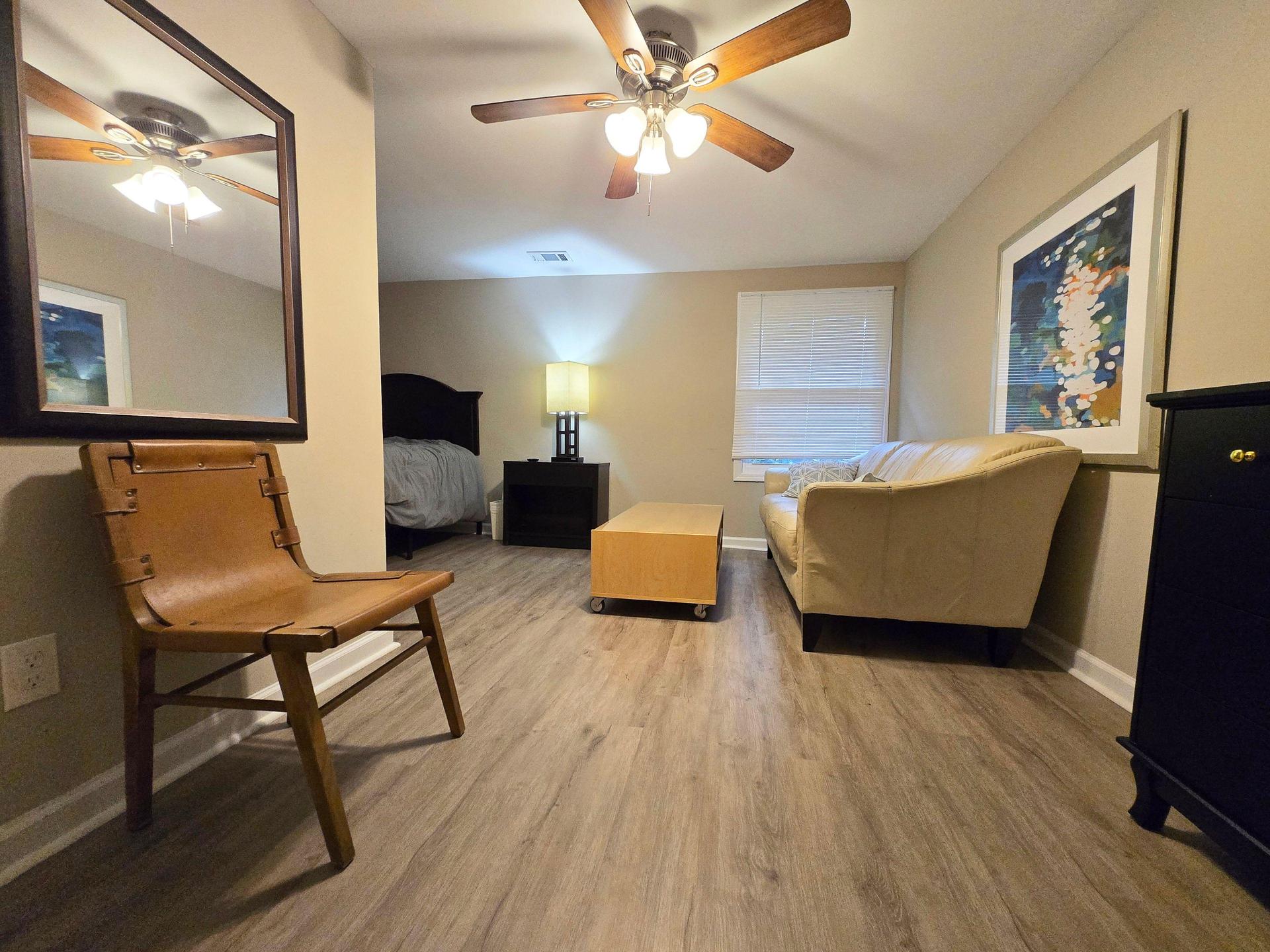 Watch TV from sofa or bed - coffee table has wheels