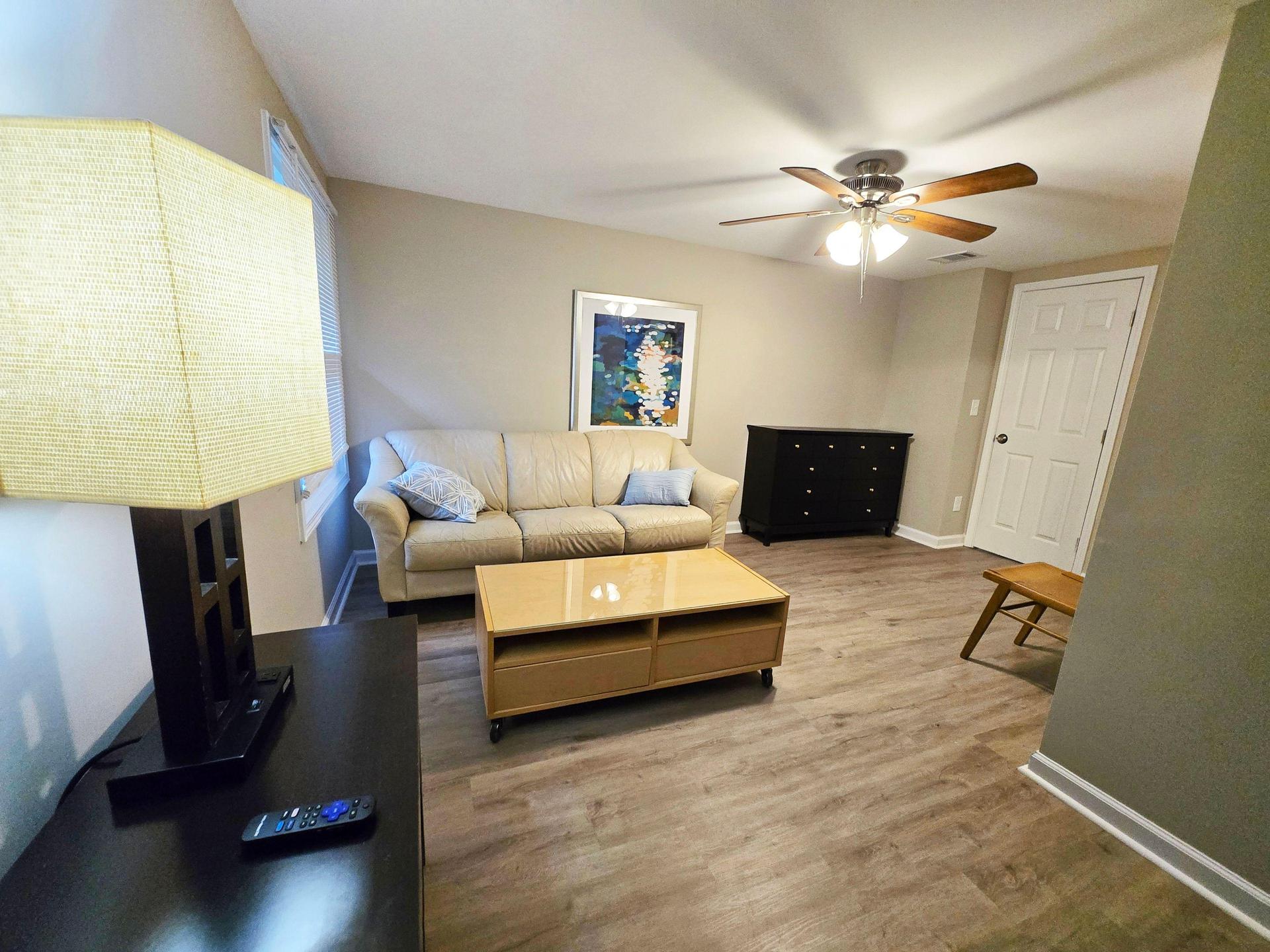 Watch TV from sofa or bed - coffee table has wheels