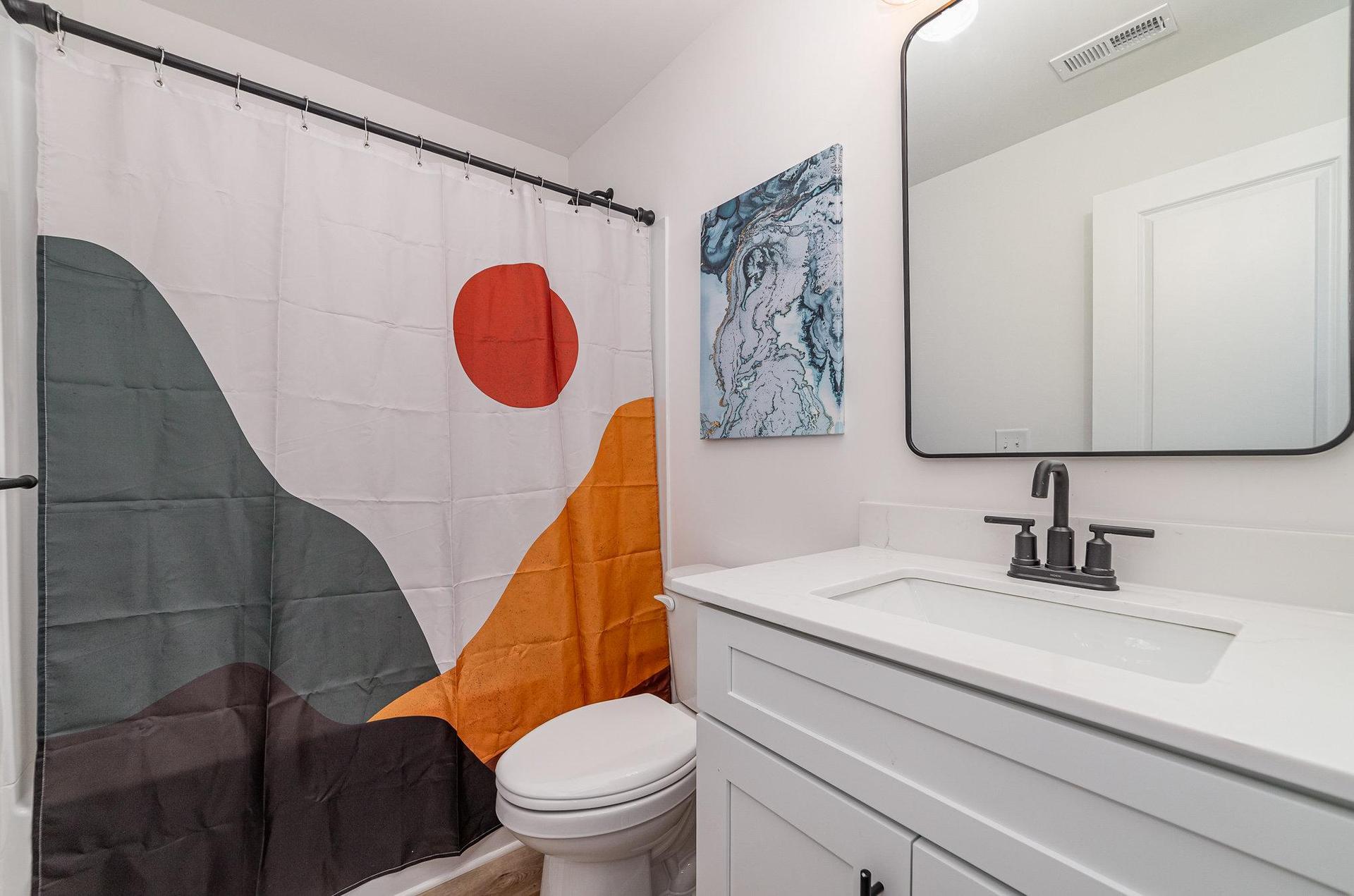 Tub, toilet, vanity
Shared bathroom for Bedrooms C & D
