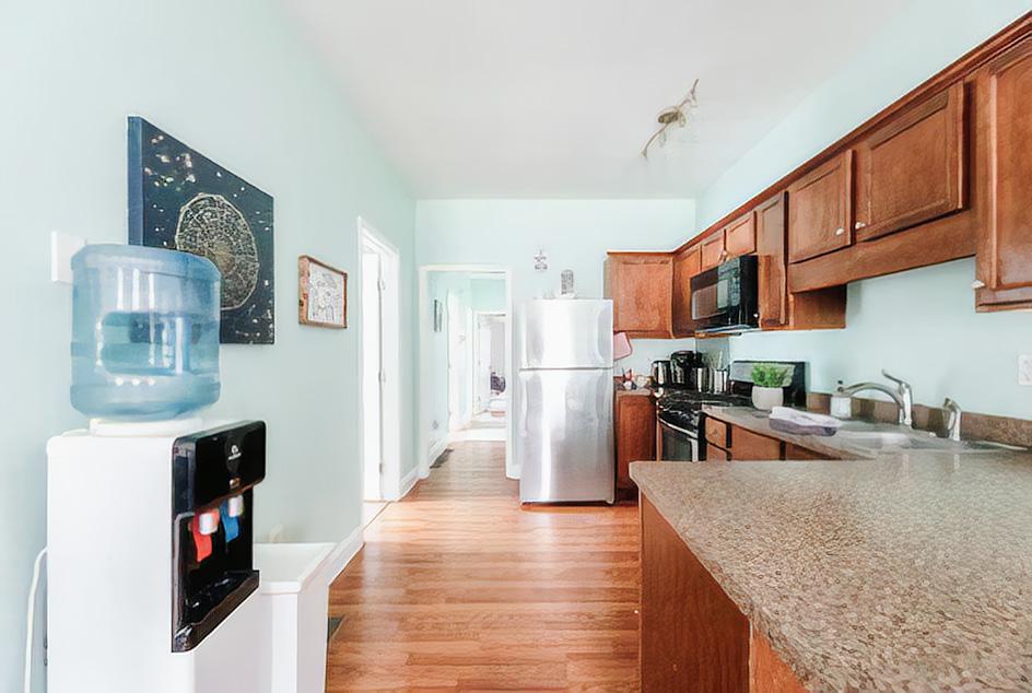 Common spaces including the kitchen