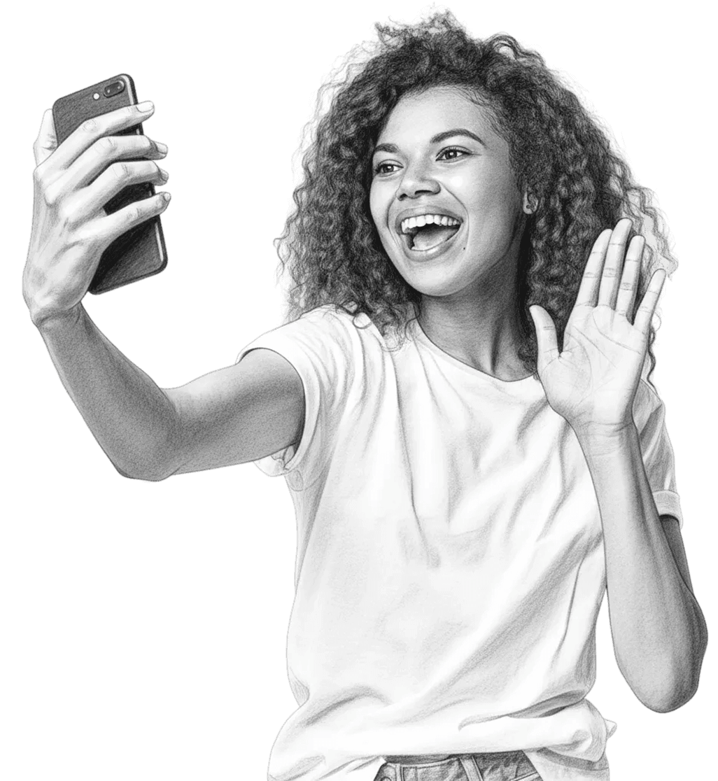 Happy person with phone