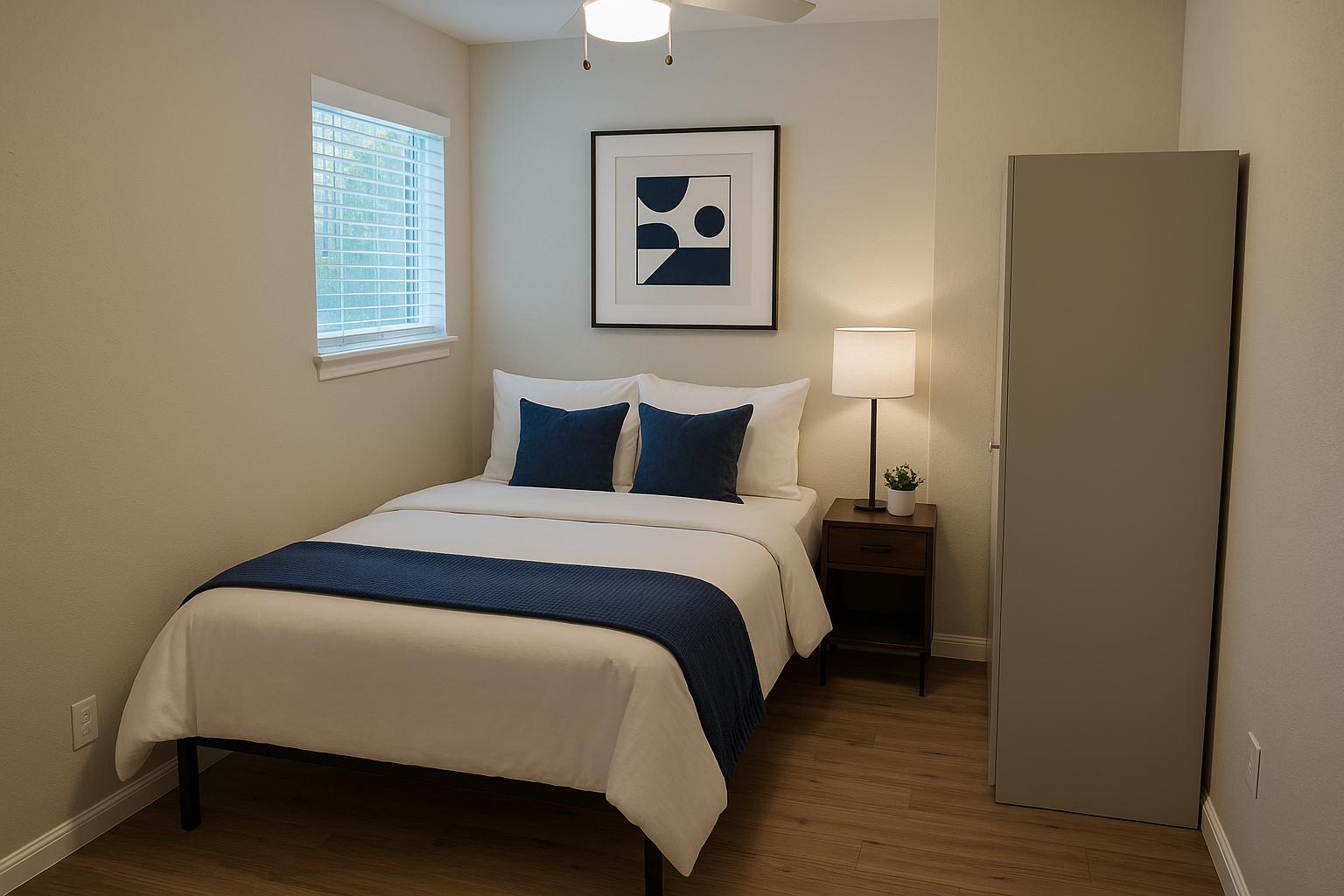 Full Bed, nightstand with lamp & Standing wardrobe