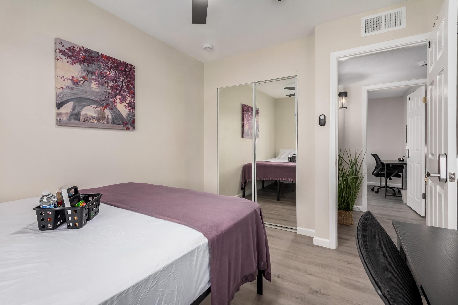 Workspace and mirrored closet doors