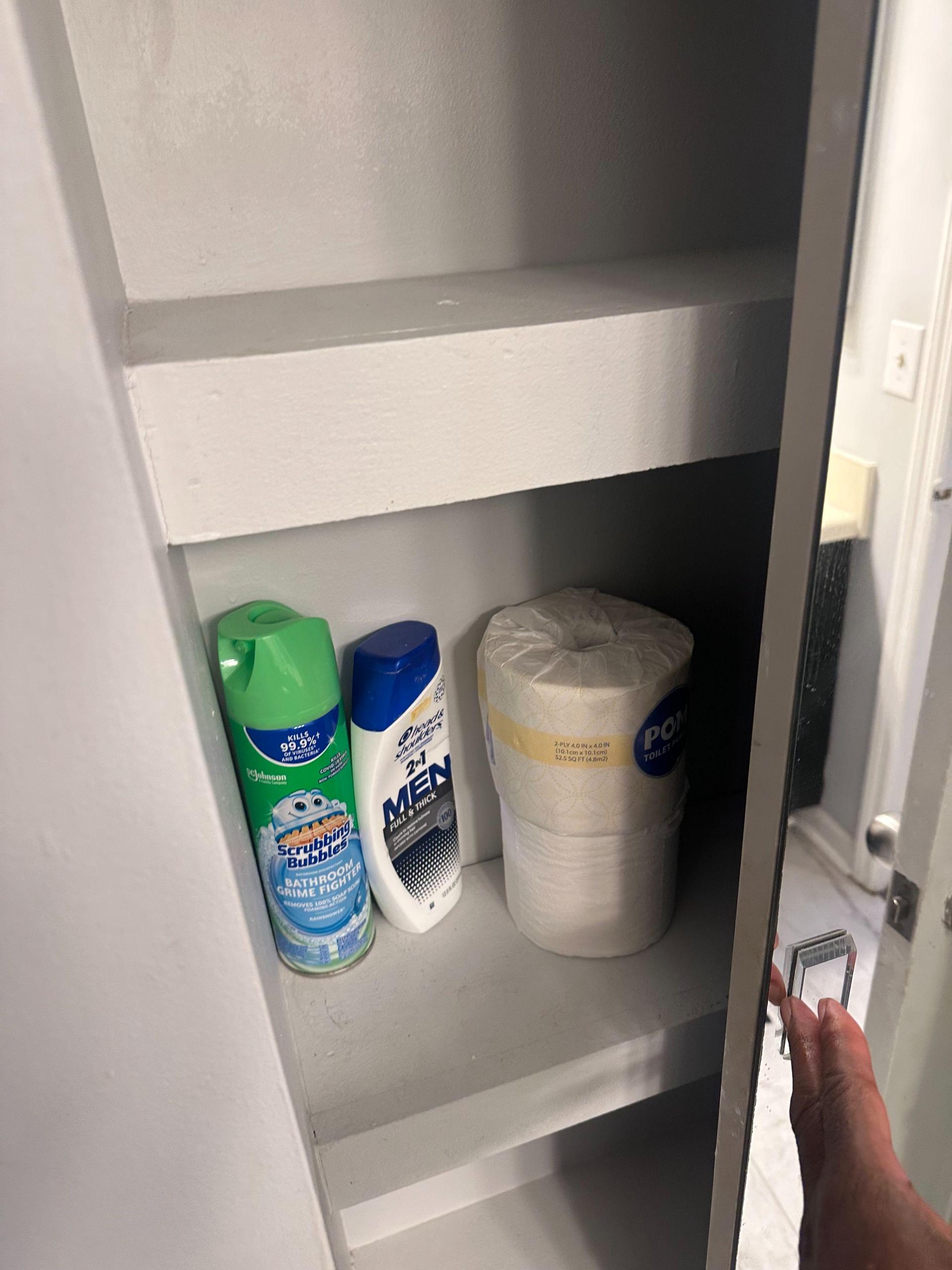 Large linen closet with several shelves.