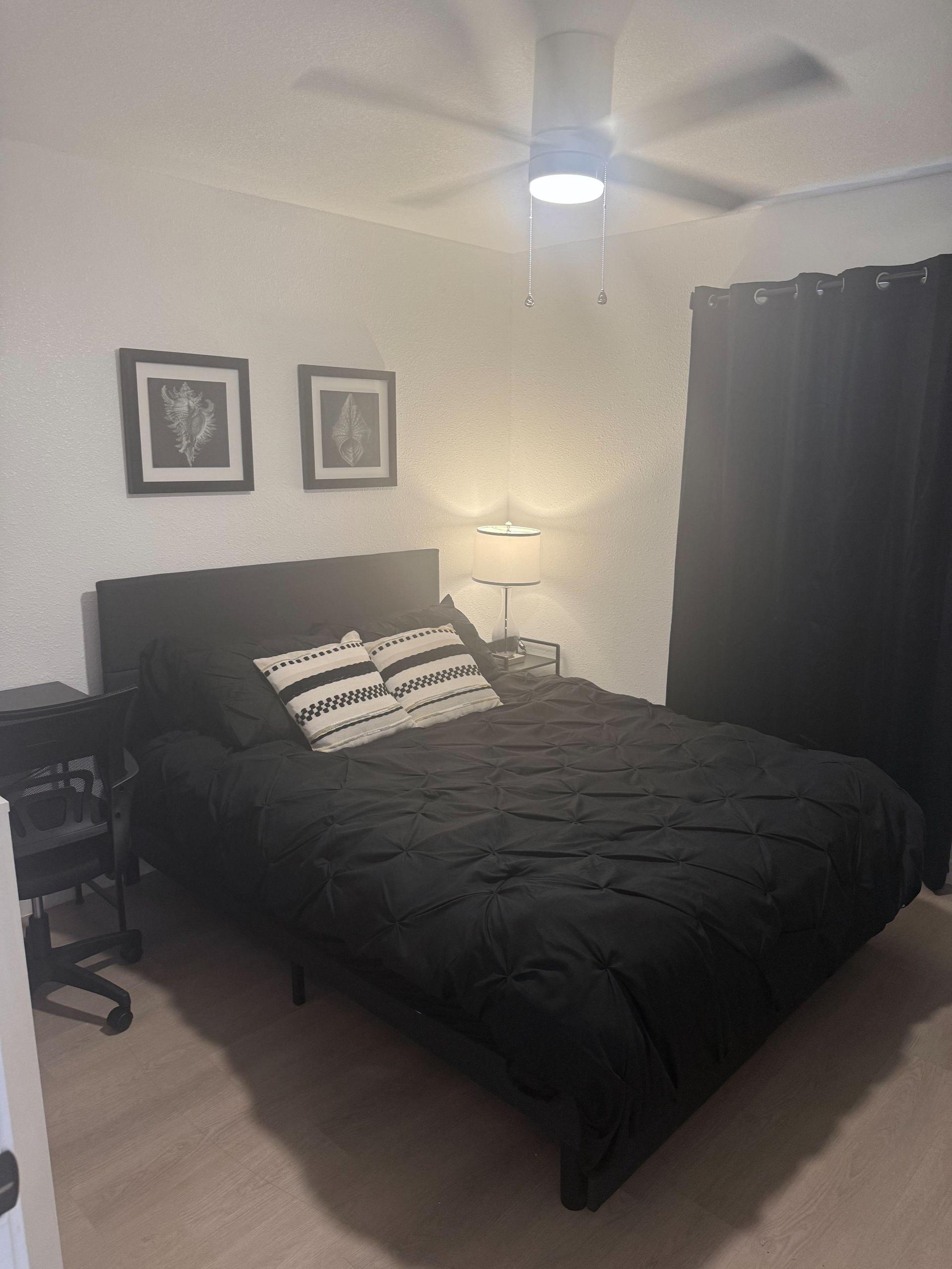 Queen bed and nightstand