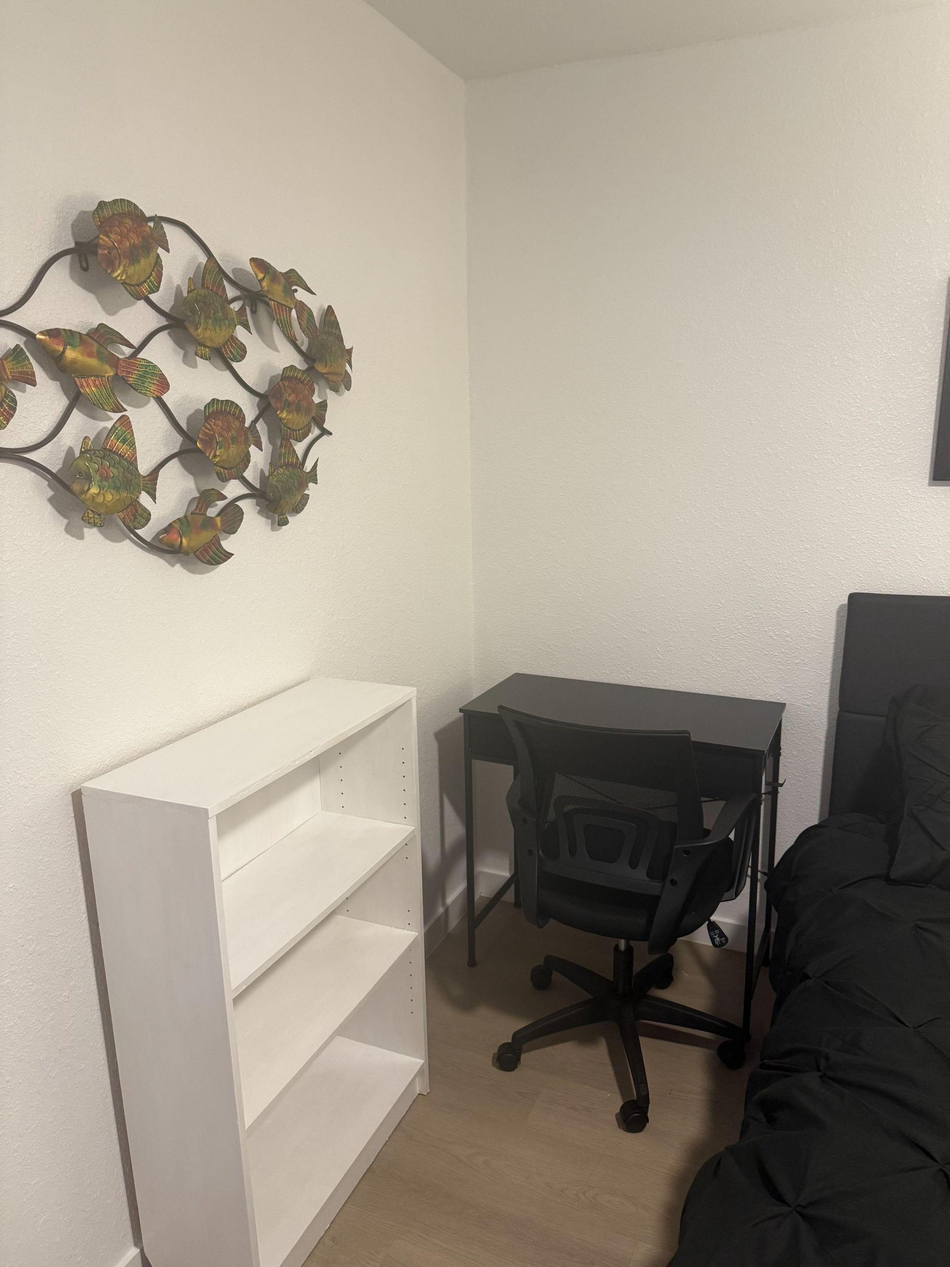 Desk and bookshelves