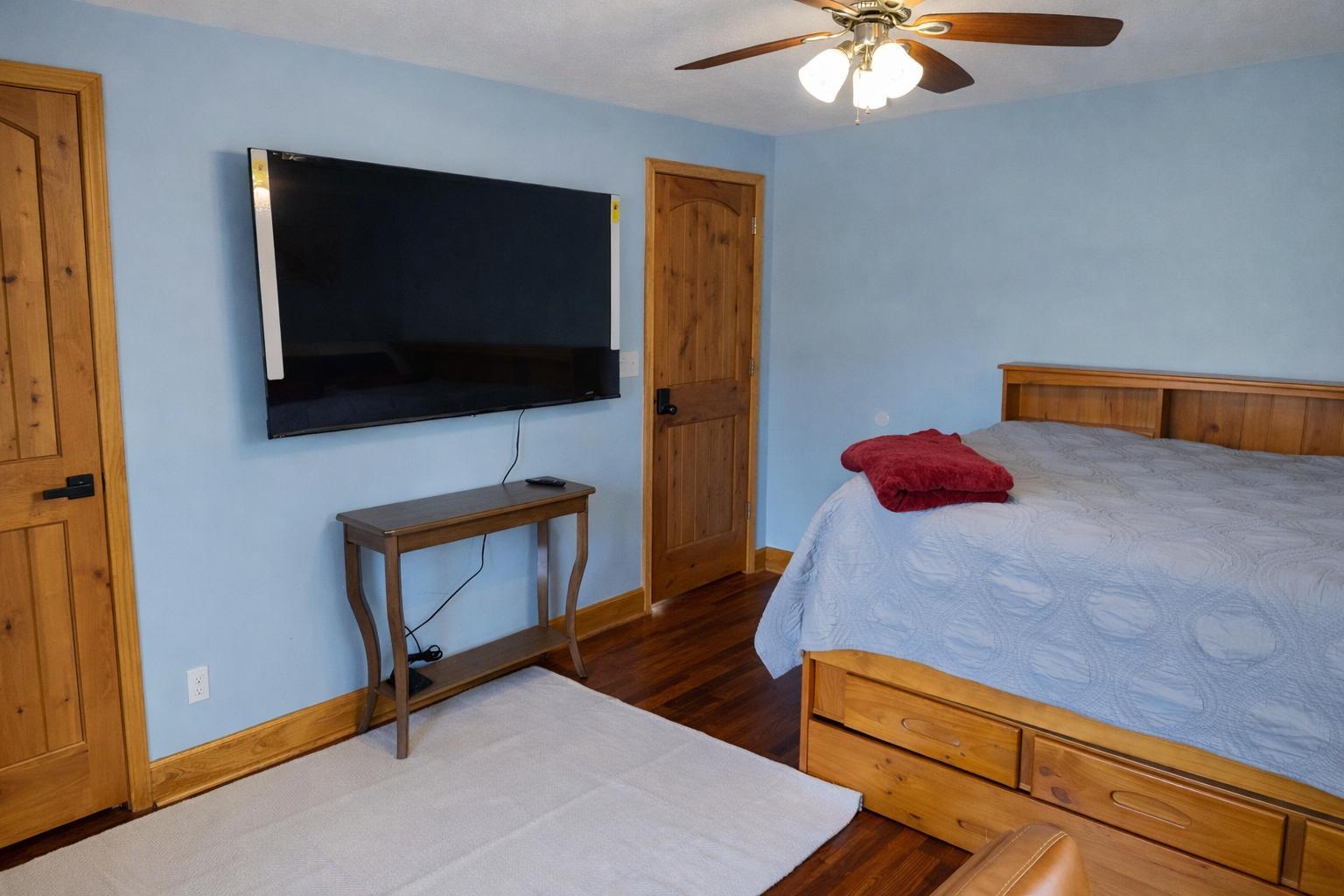 65" TV, Full Bed with Storage, Desk, Chair, Dresser