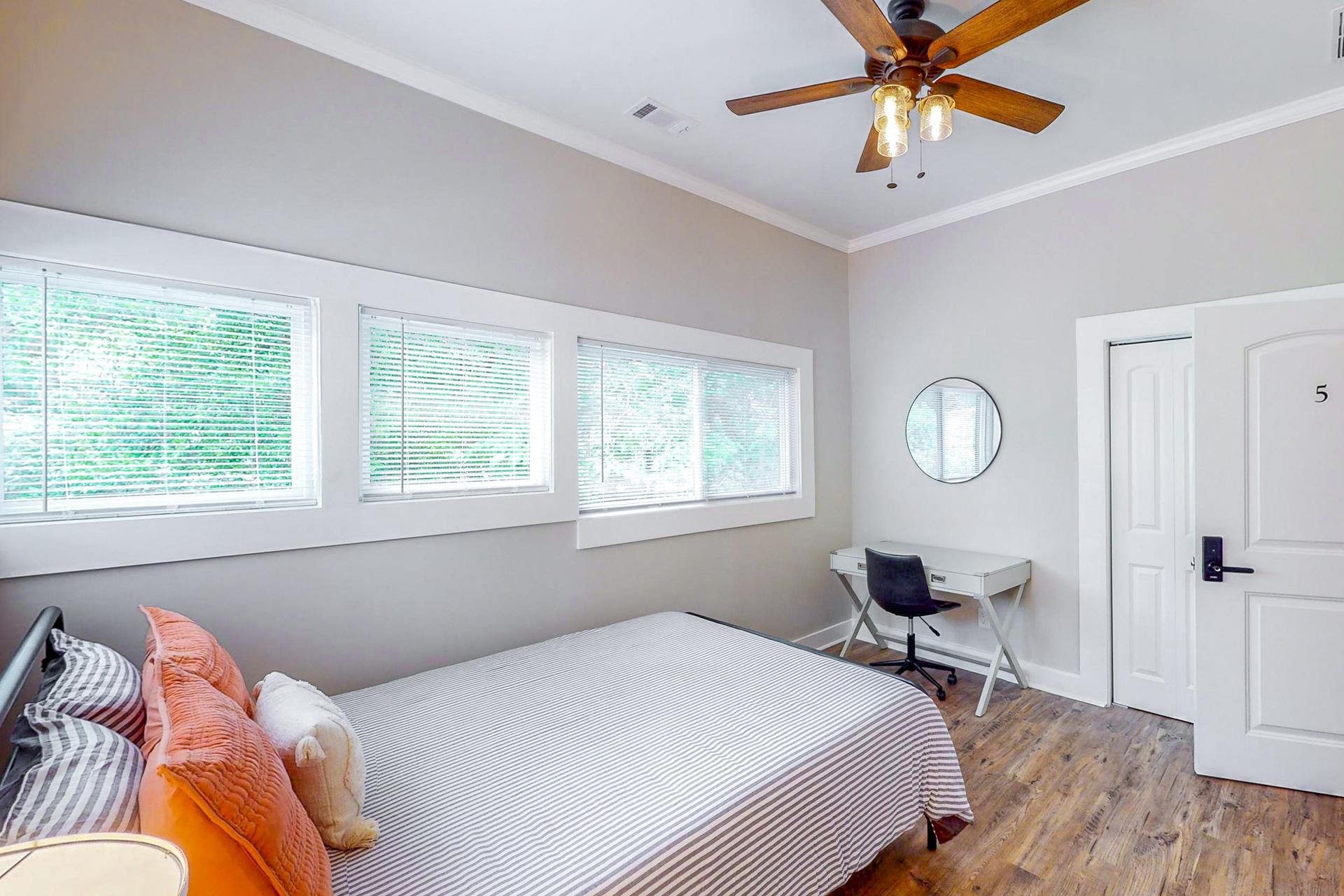 Comfortable and quiet bedroom with ceiling fan