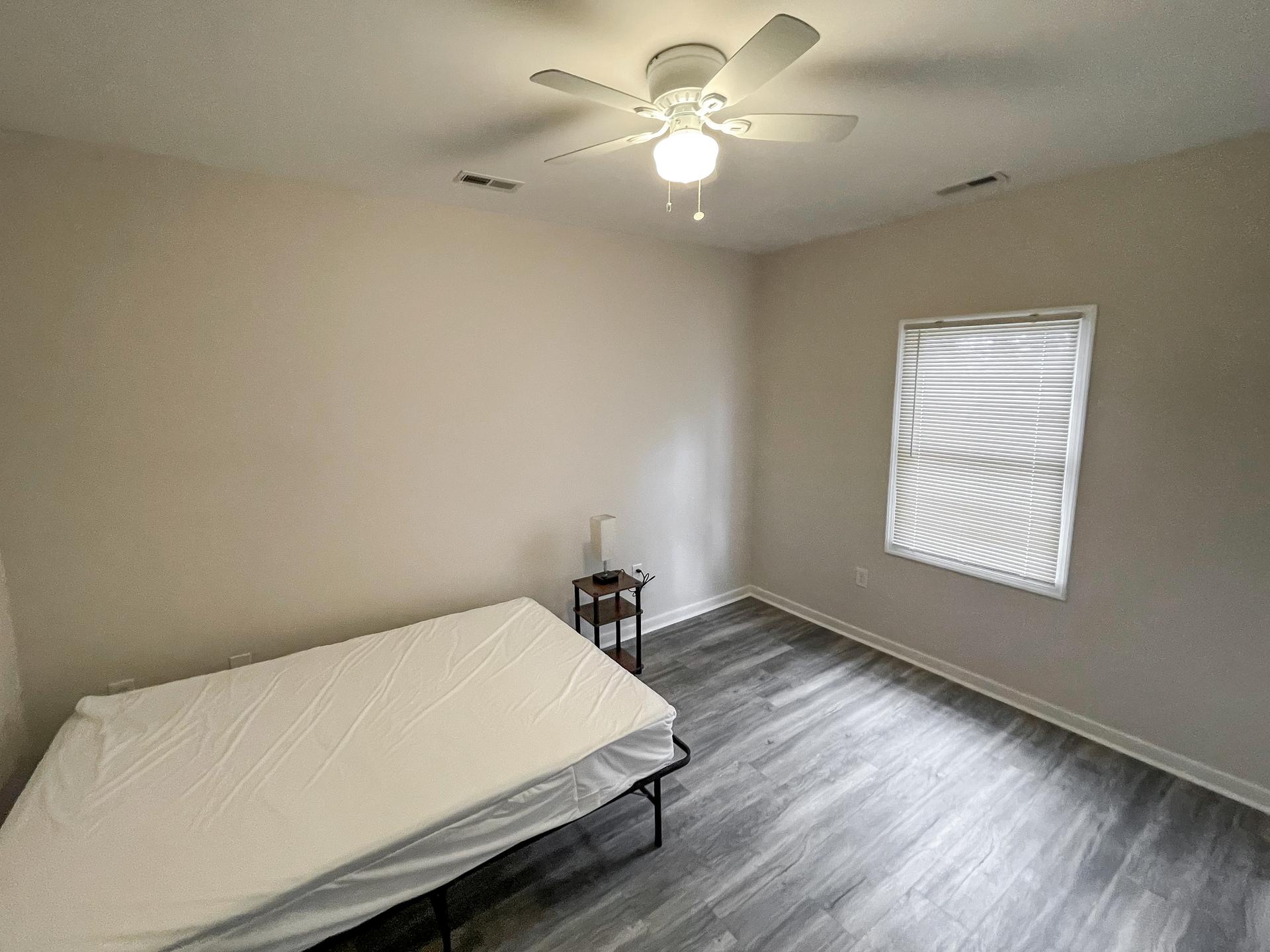 bedroom, detected: ceiling fan, hardwood, window blind