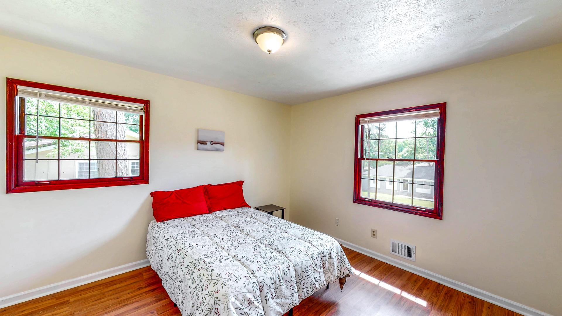 bedroom, detected: window blind, bed